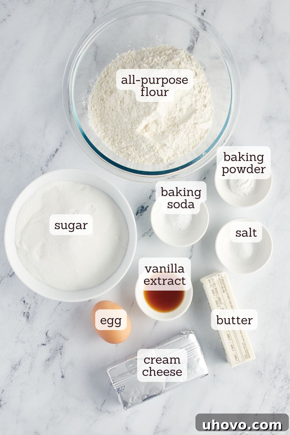 overhead view of ingredients for sugar cookies
