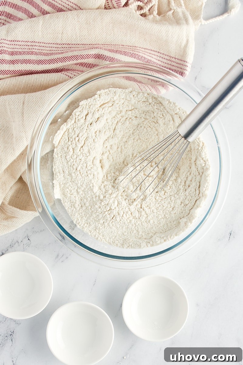 Overhead view of mixed dry ingredients for sugar cookies.
