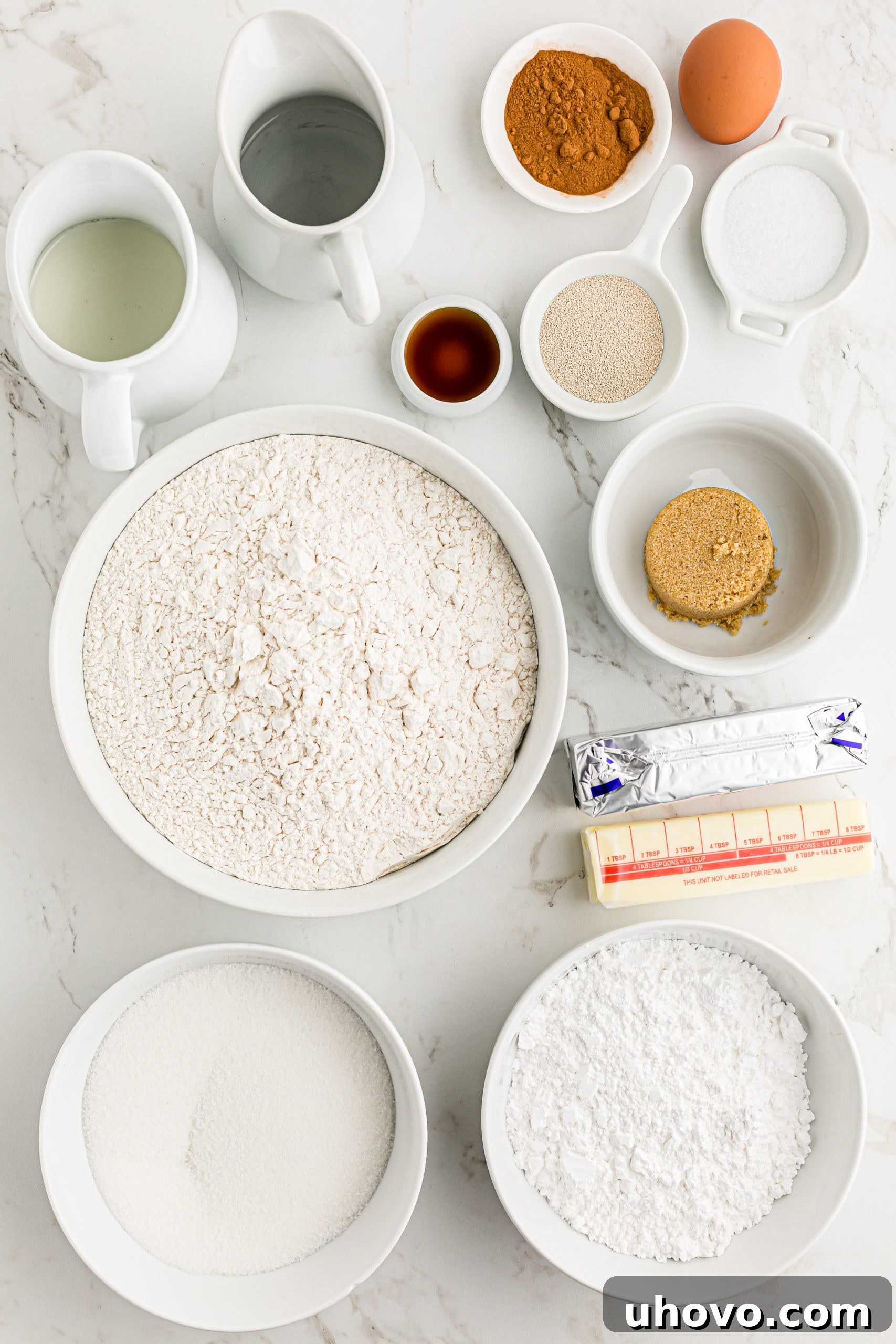 overhead view of ingredients for Monkey Bread
