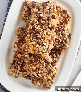 Seven layer magic bars stacked on platter, ready to be served