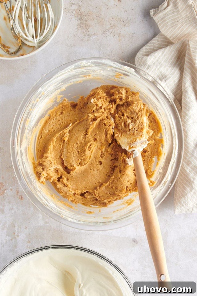 overhead view of partially mixed Peanut Butter Mousse
