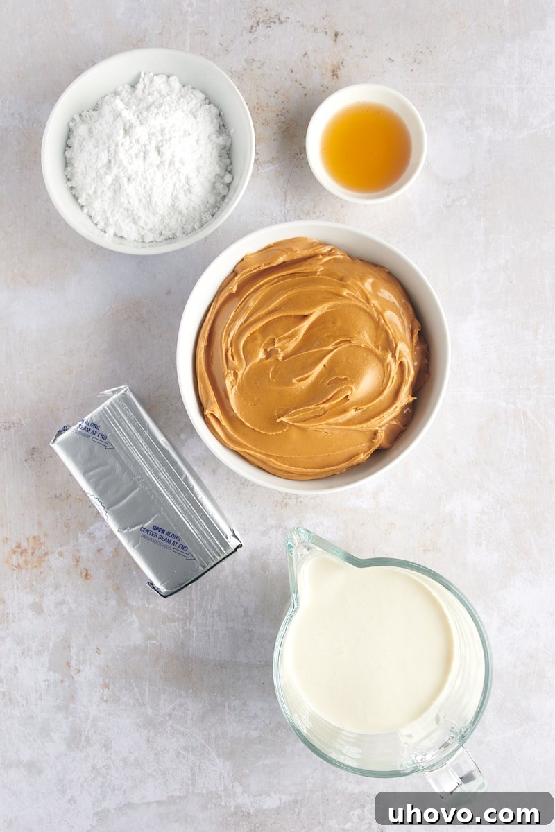 overhead view of ingredients for Peanut Butter Mousse