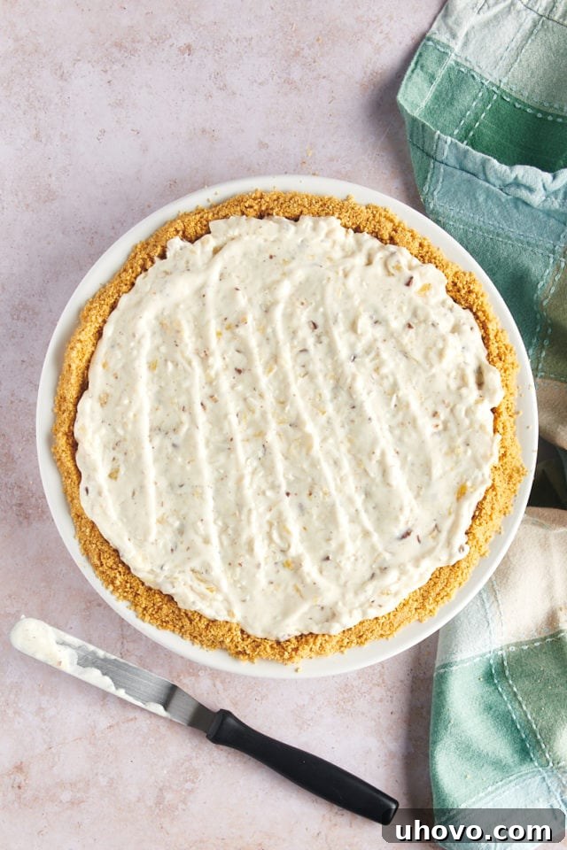 Overhead view of whole millionaire pie after adding the filling
