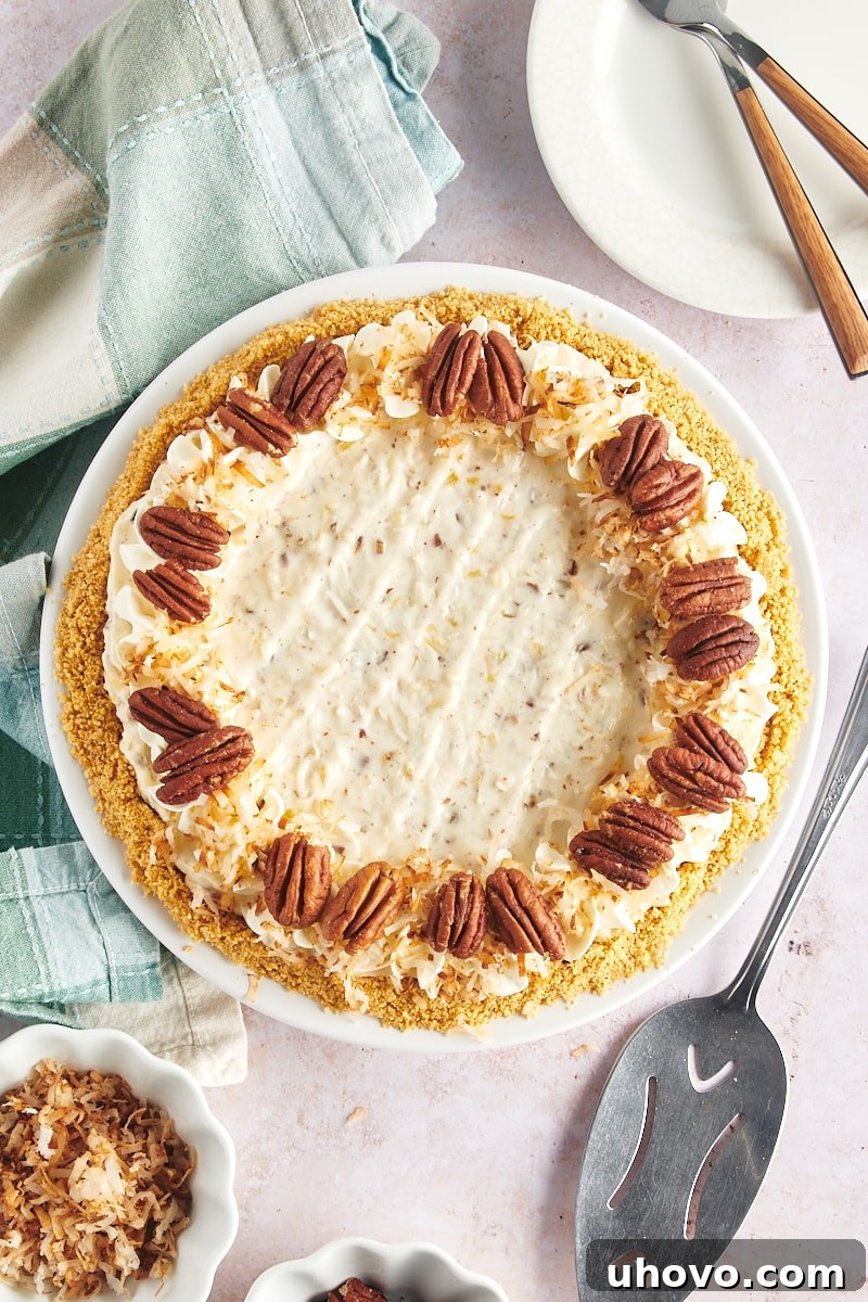 Overhead view of whole millionaire pie on serving platter