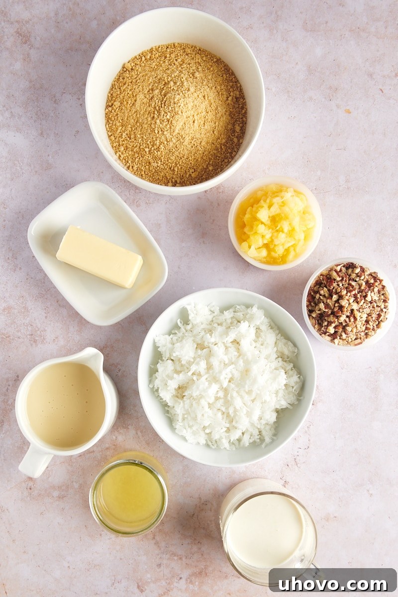 Overhead view of ingredients for millionaire pie