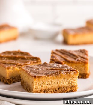 sliced Dulce de Leche Cheesecake Bars on a white plate