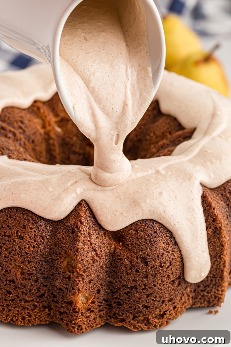 Glazing the pear cake