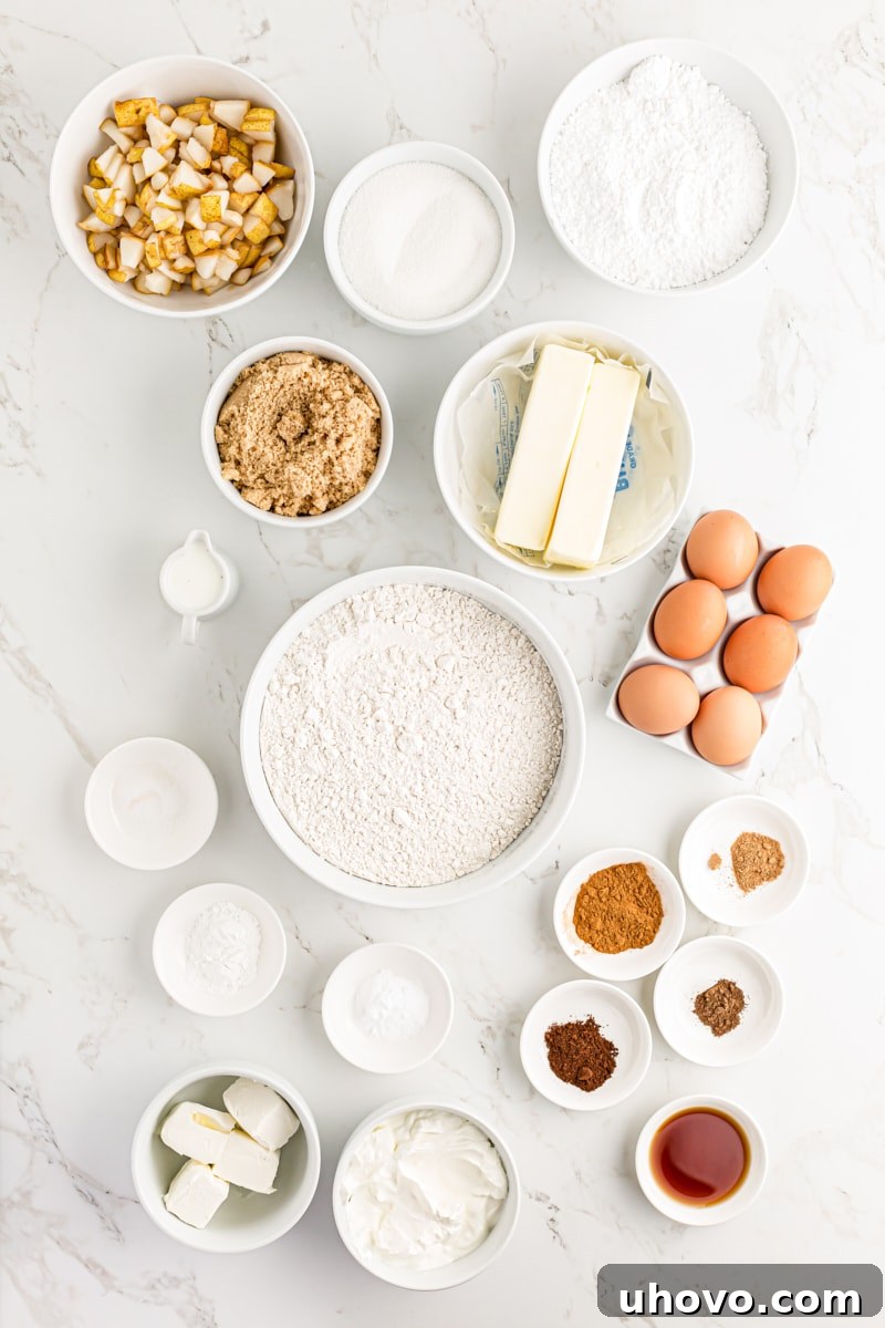 Ingredients for spiced pear cake