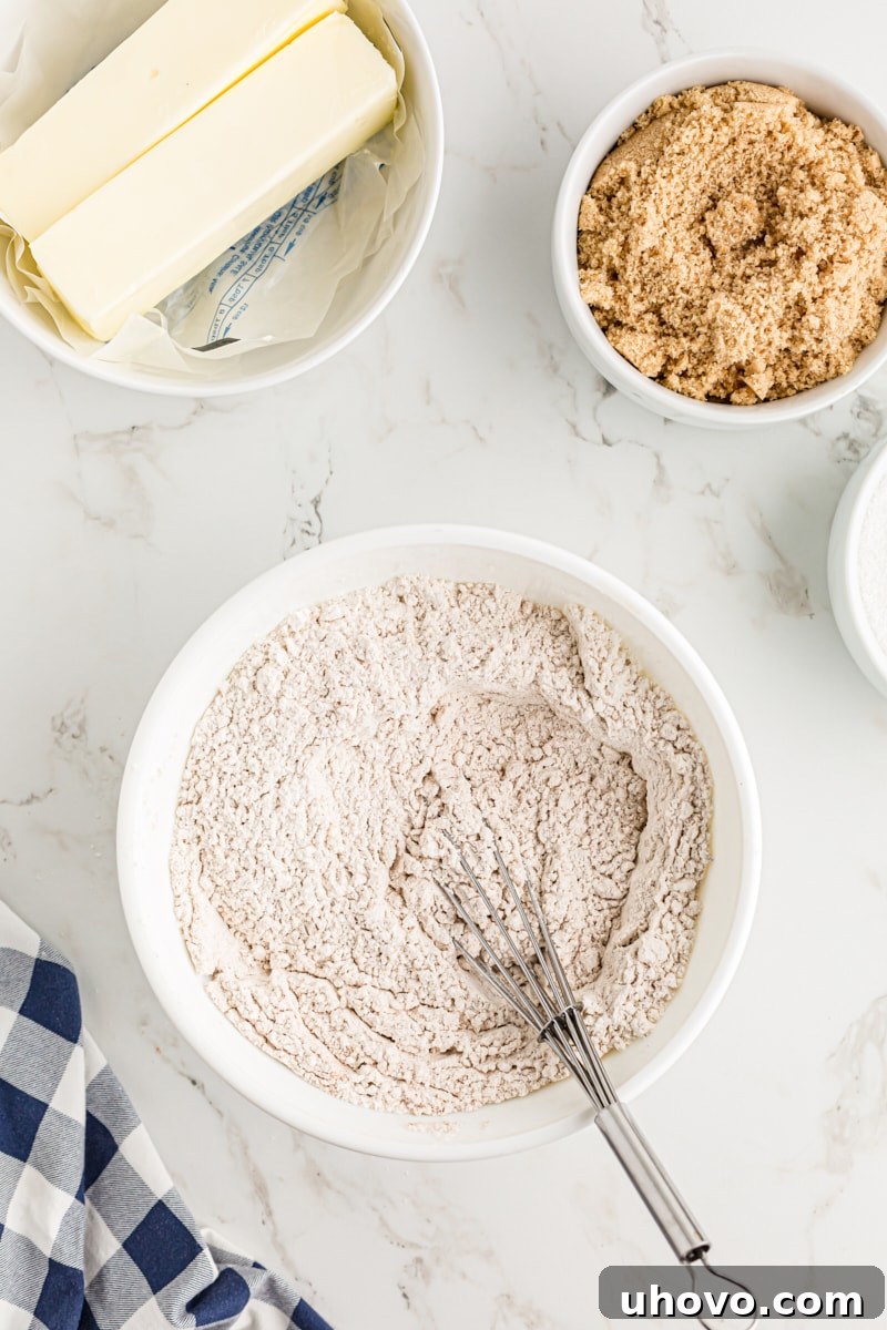 Fully mixed dry ingredients in a white bowl