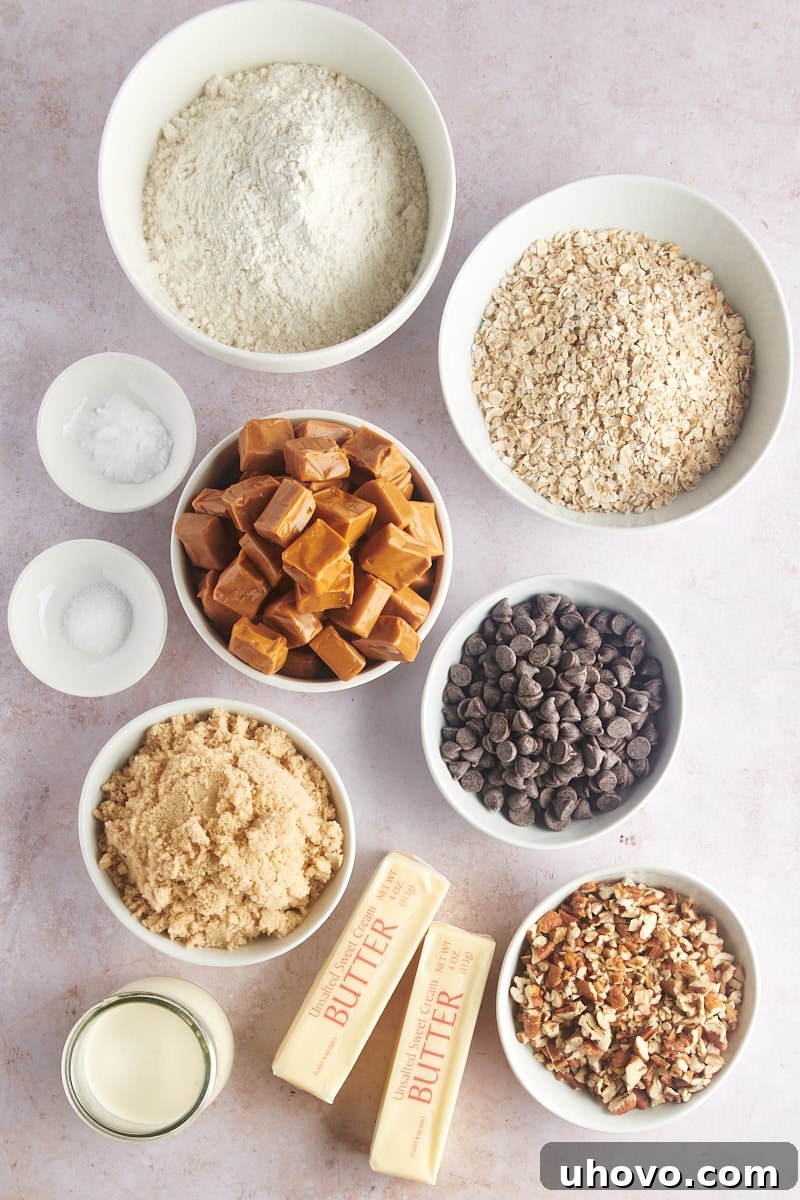 Overhead view of ingredients for carmelitas