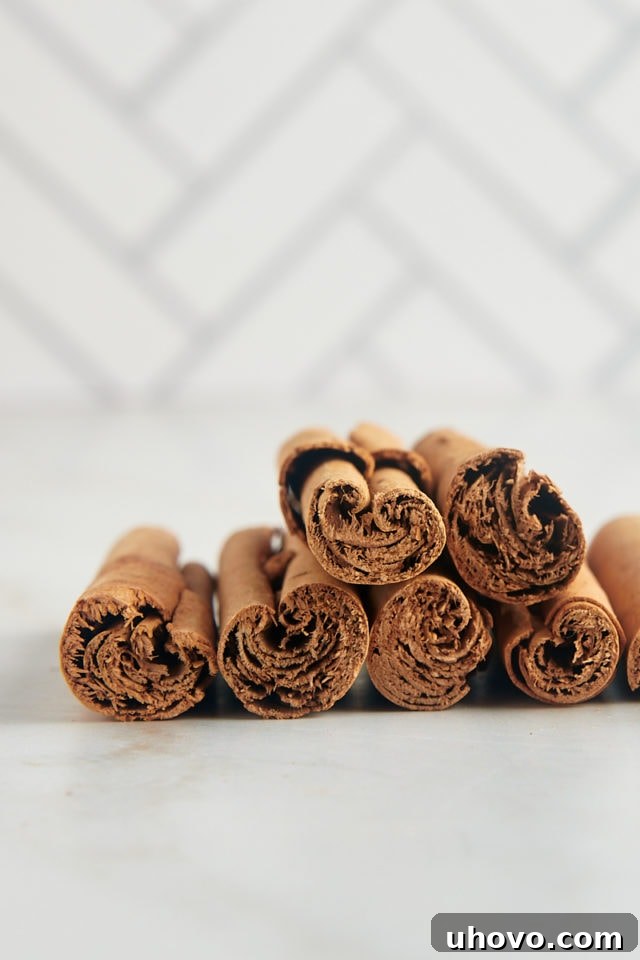 Ceylon cinnamon sticks on a marble countertop