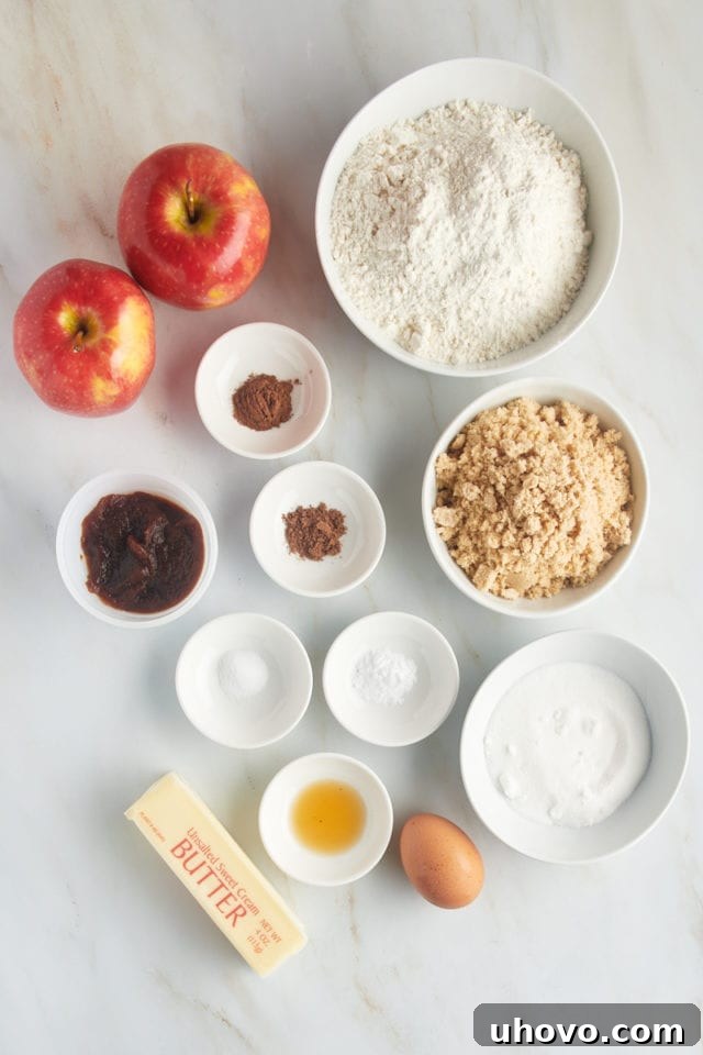 Overhead view of ingredients for apple cookies.