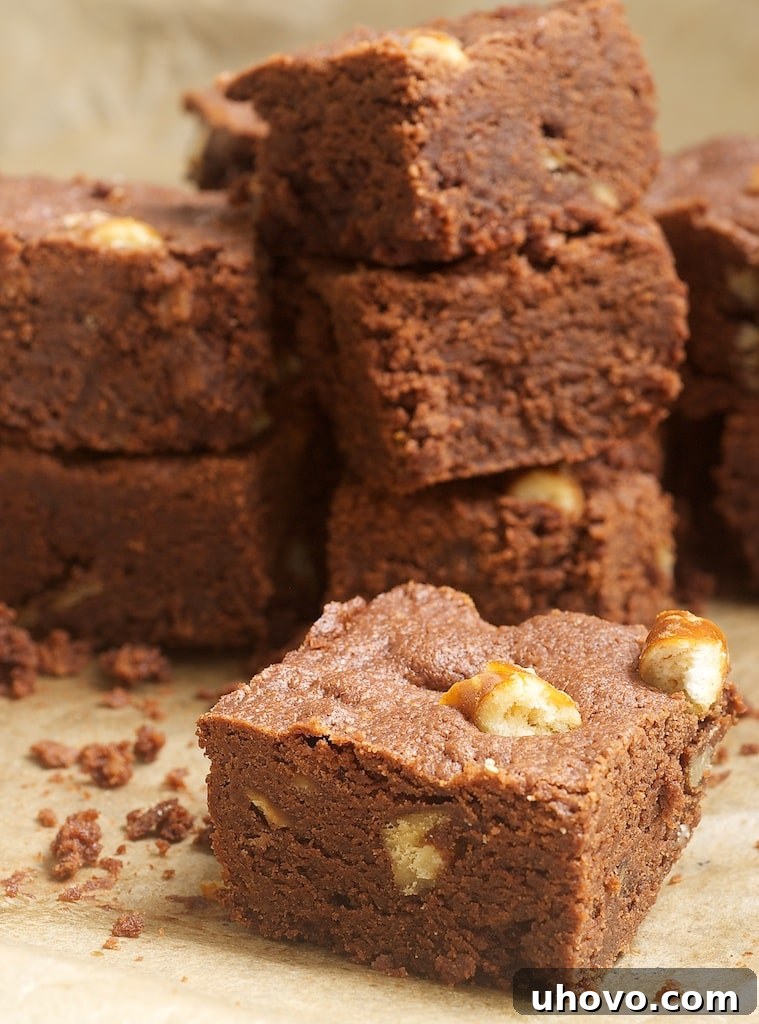 Peanut Butter-Pretzel Brownies add a salty, crunchy twist to brownies with plenty of peanut butter and chopped pretzels.