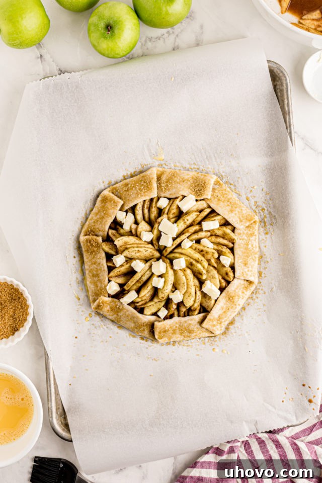 overhead view of apple galette ready to go into the oven