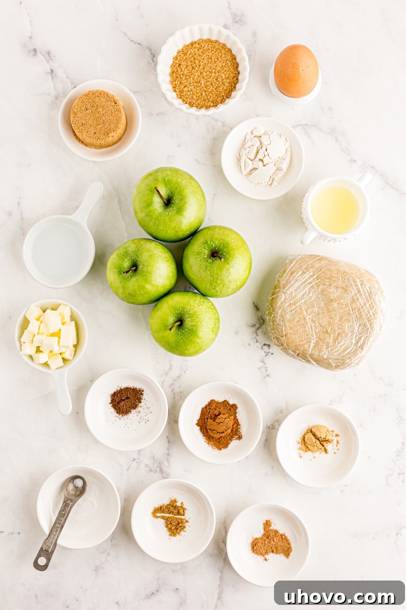 overhead view of ingredients for apple galette