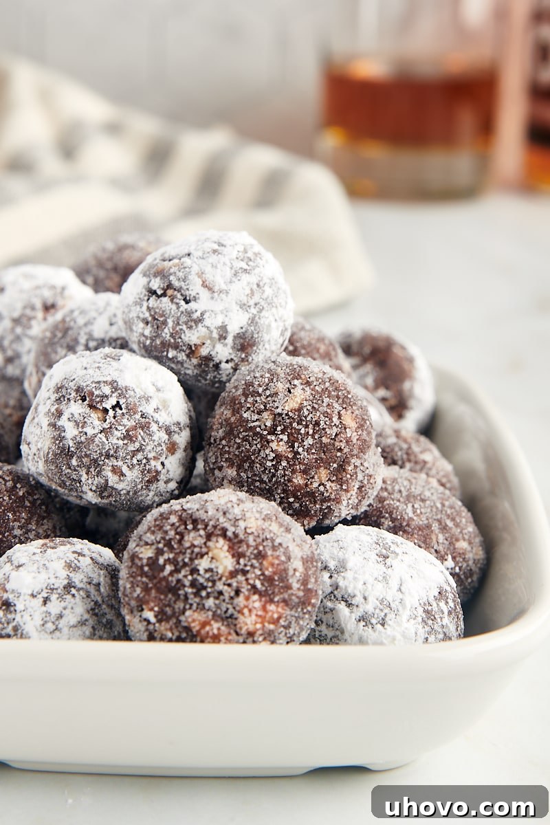 bourbon balls served on a white tray