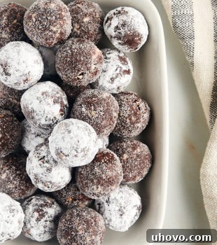 overhead view of bourbon balls on a white tray