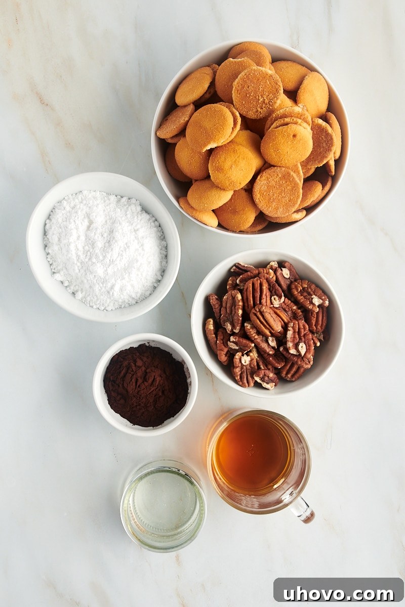 overhead view of ingredients for bourbon balls