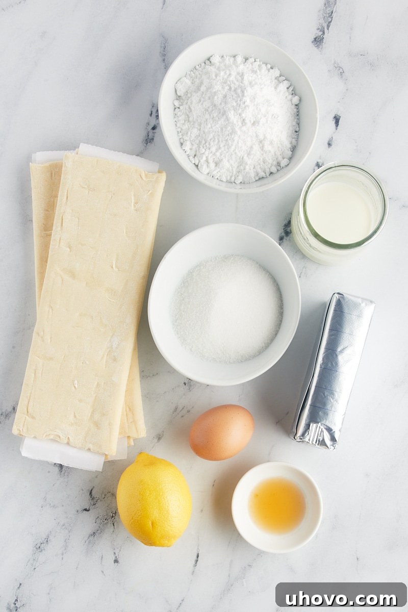 Overhead view of ingredients for cheese danishes