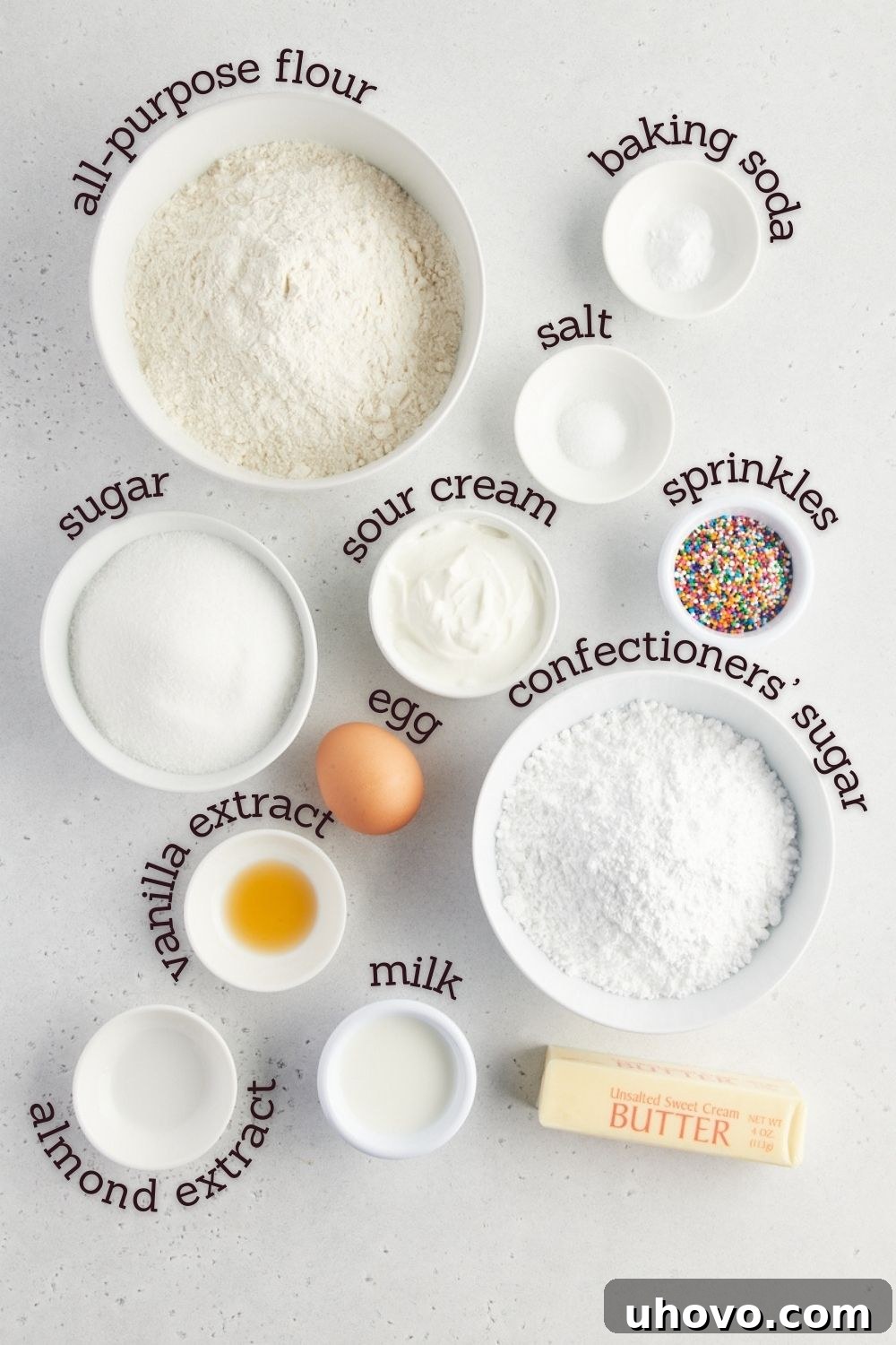 overhead view of ingredients for sour cream cookies