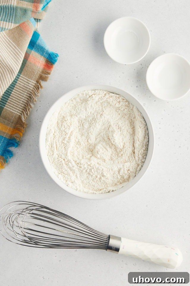 overhead view of mixed dry ingredients for sour cream cookies
