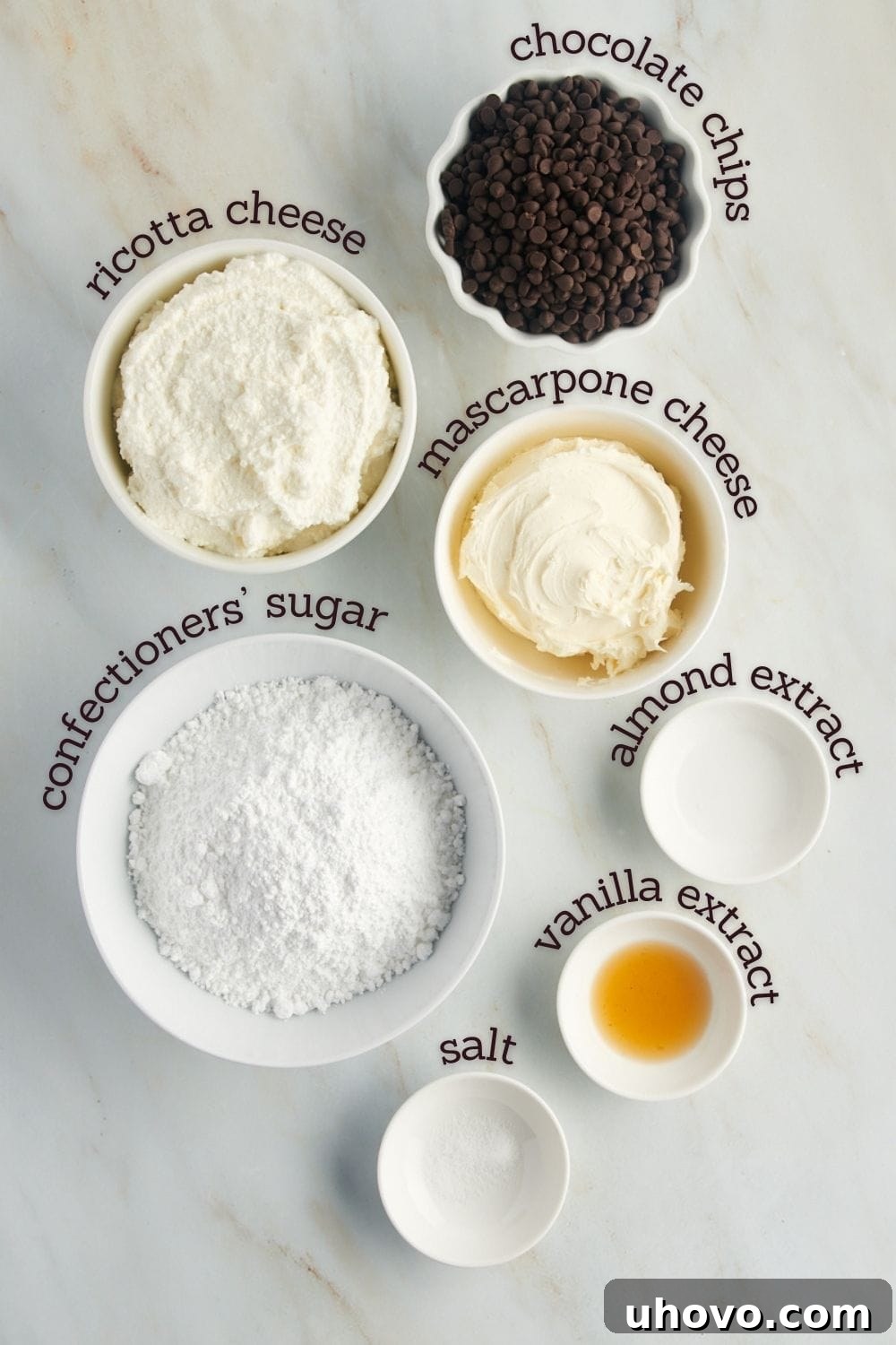 overhead view of ingredients for cannoli dip
