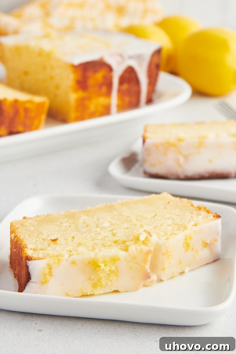 Slices of lemon loaf cake on plates
