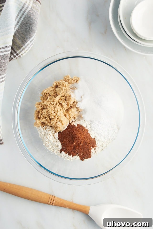 Overhead view of dry ingredients for muffins before stirring