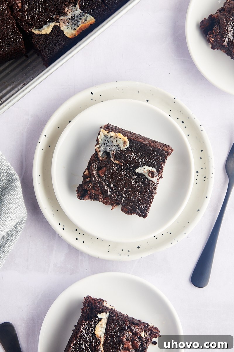 Overhead view of earthquake cake on 3 plates