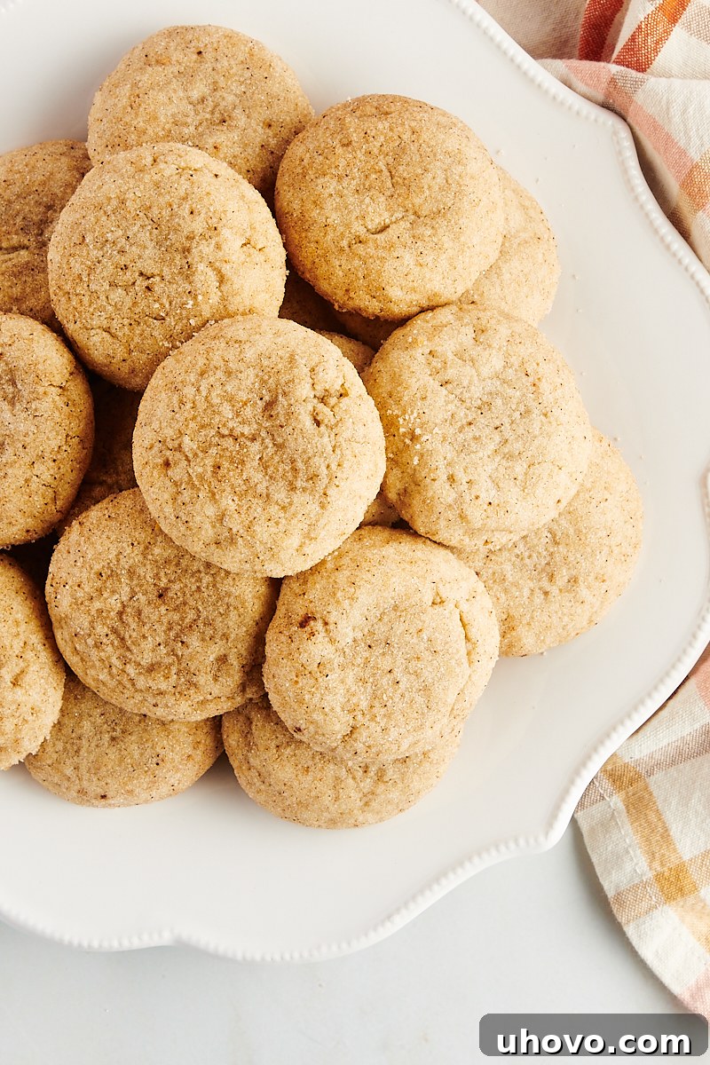 An inviting overhead view of a large platter overflowing with a generous pile of freshly baked chai sugar cookies, glistening with spiced sugar.