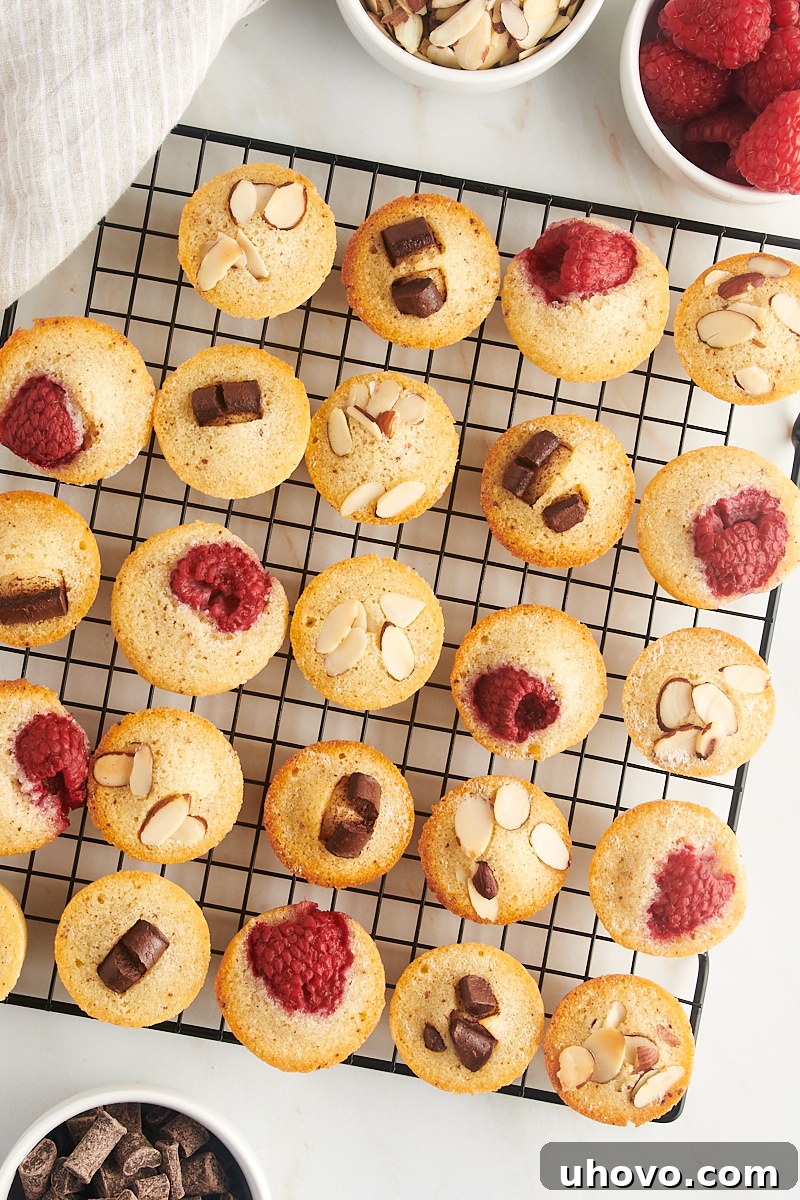 overhead view of financiers cooling on a wire rack