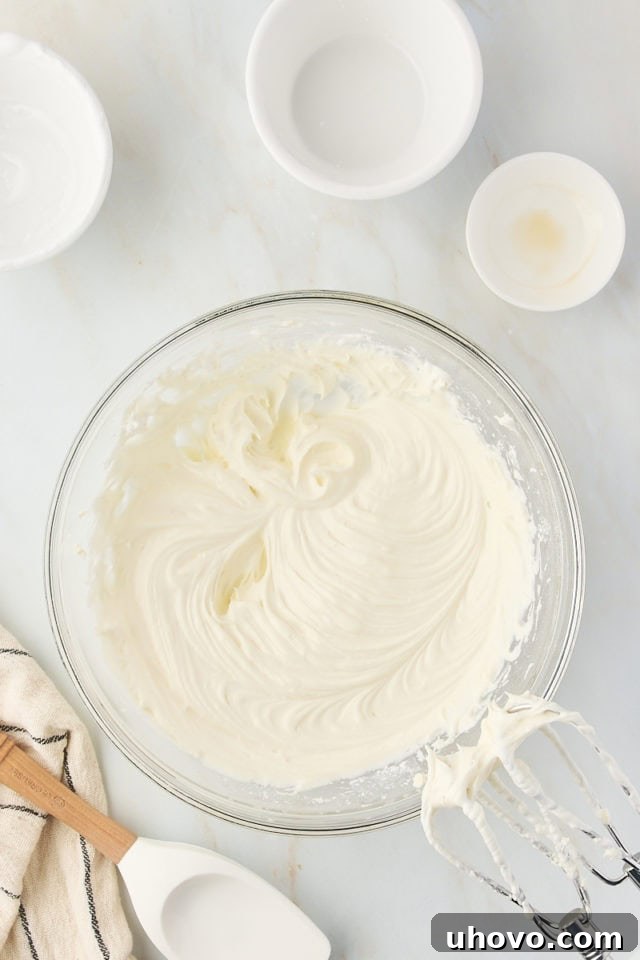 overhead view of combined cream cheese mixture for s'mores pie