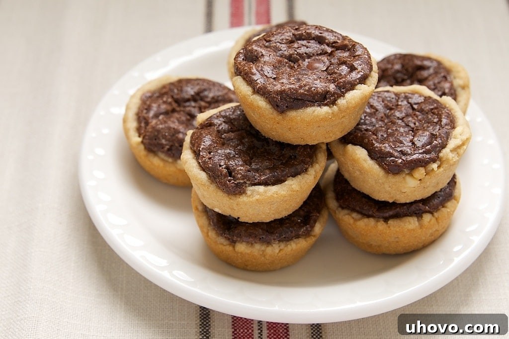 Peanut Butter Fudge Tartlets, a delicious mini dessert with a peanut butter crust and chocolate fudge filling.