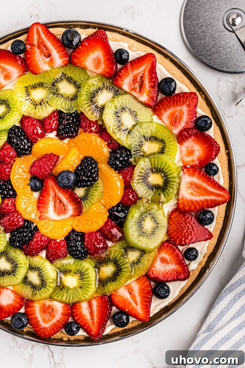 overhead view of fruit pizza