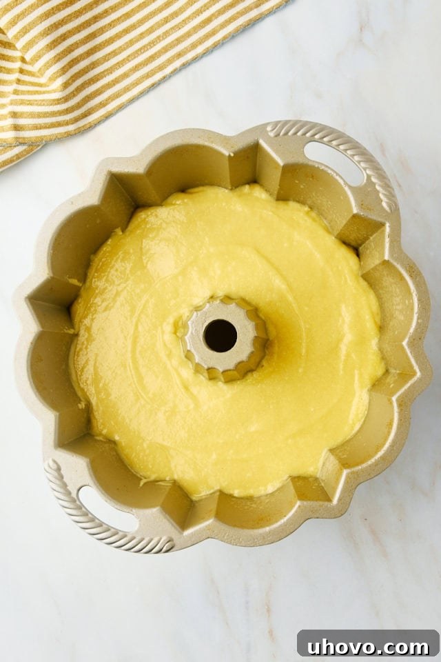 overhead view of Kentucky butter cake in a Bundt pan