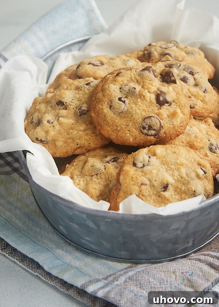 Hazelnut Chocolate Chip Cookies in a metal tray
