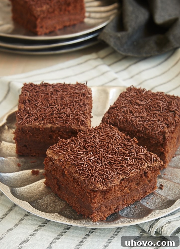 Three chocolate cream cheese brownies set out on a plate.