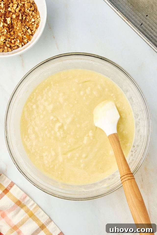 overhead view of mixed quick bread batter