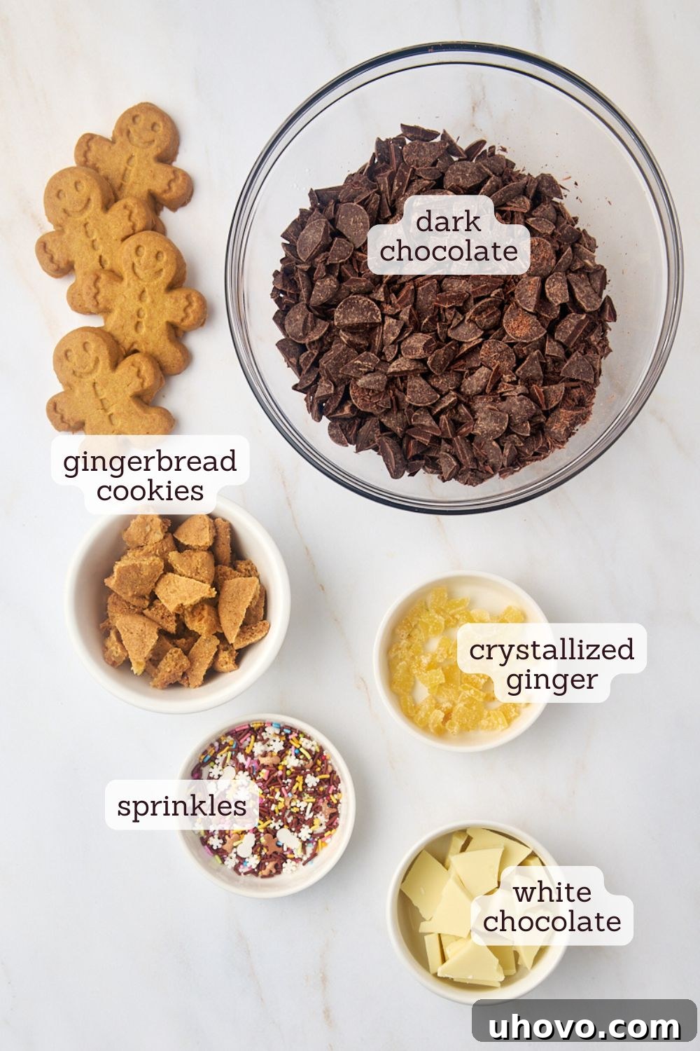 overhead view of ingredients for gingerbread bark