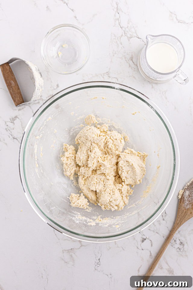 Dough for buttermilk biscuits in bowl