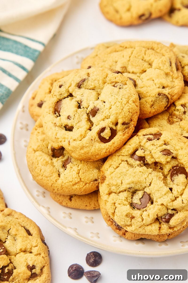 tahini chocolate chip cookies on a white plate