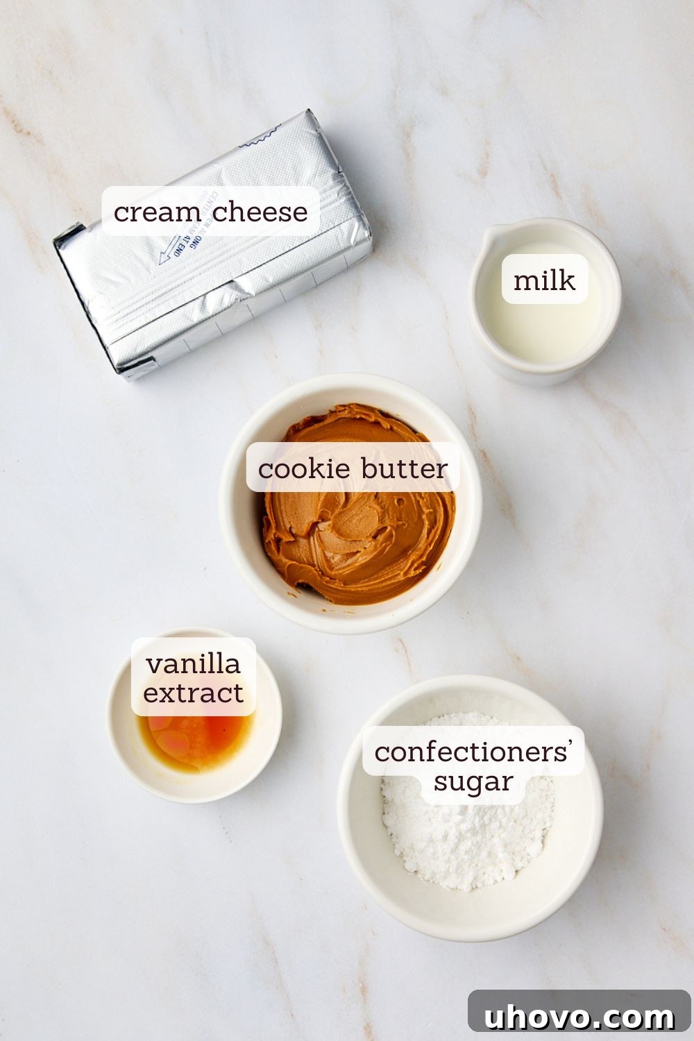 overhead view of ingredients for cookie butter dip