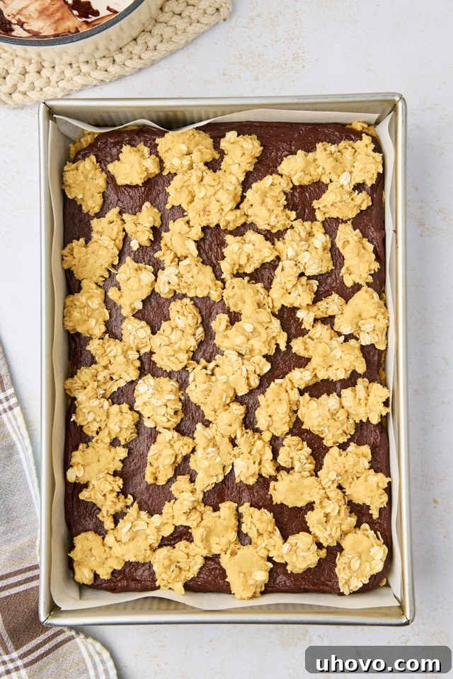 overhead view of assembled revel bars ready to go into the oven