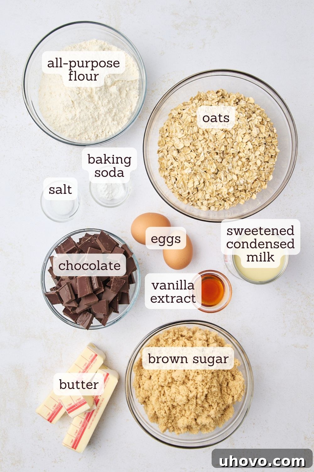 overhead view of ingredients for revel bars