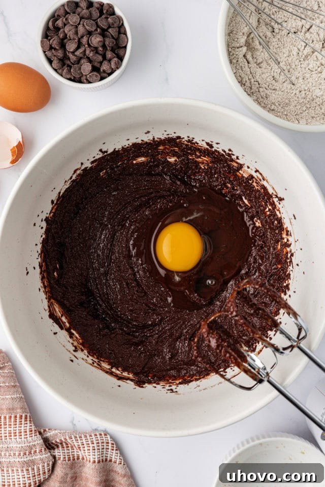 Egg added to wet ingredients for chocolate espresso cookies