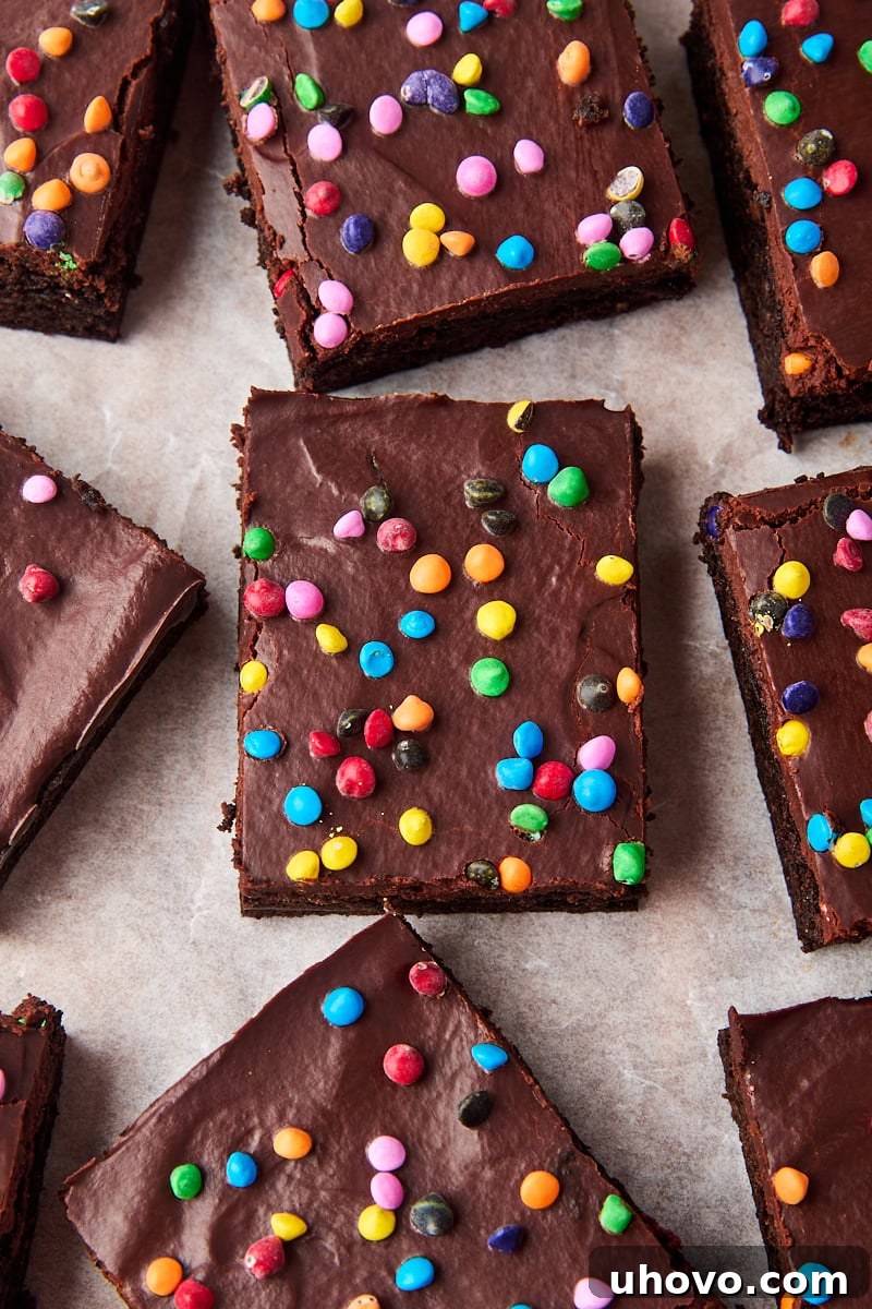 overhead view of cosmic brownies on parchment paper
