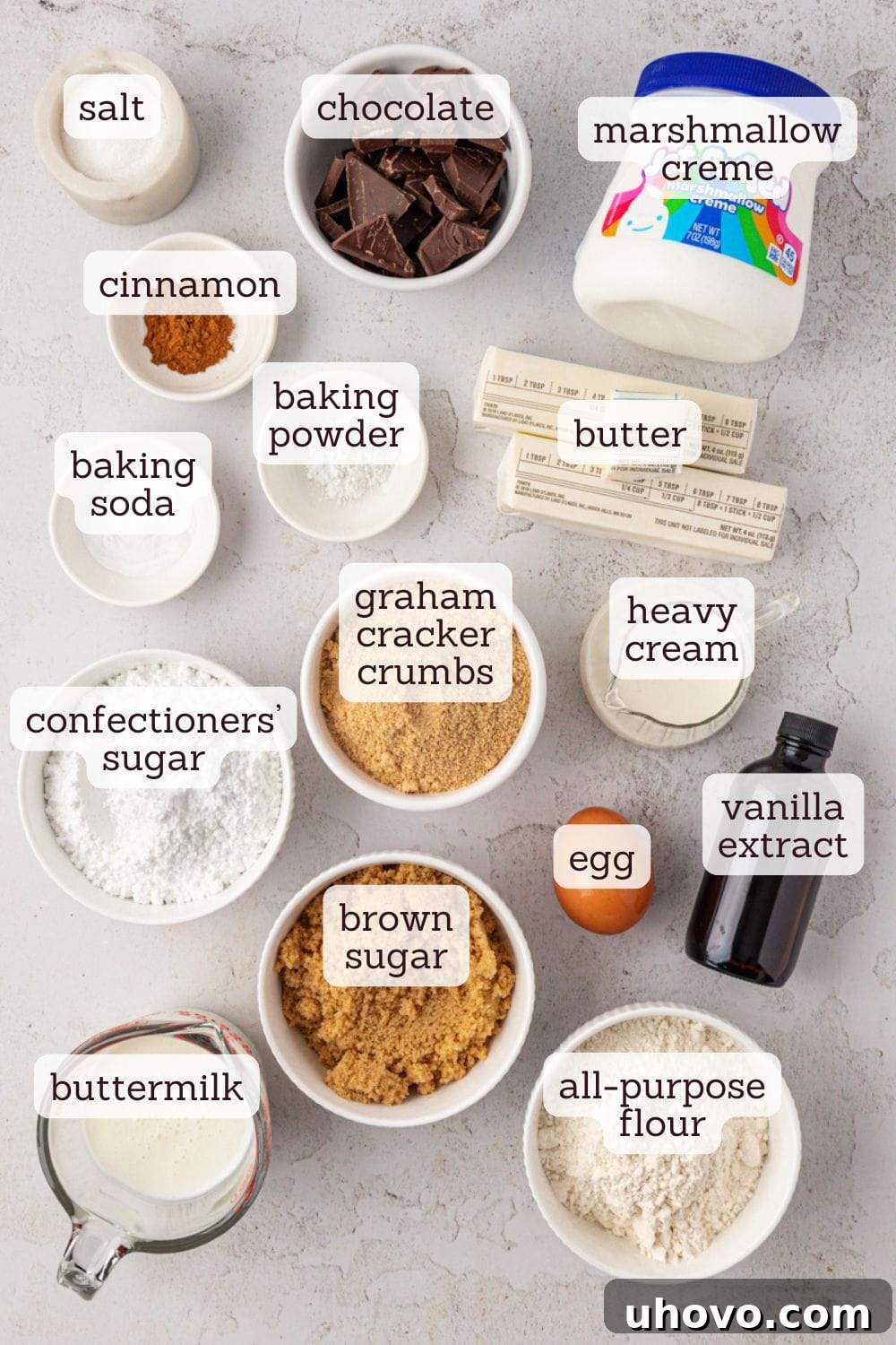 overhead view of ingredients for s'mores whoopie pies