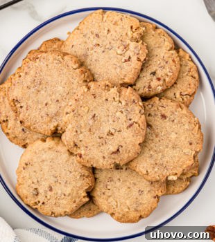 Overhead view of pecan sandies on a plate