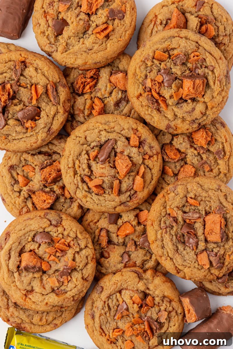 overhead view of a pile of Butterfinger cookies