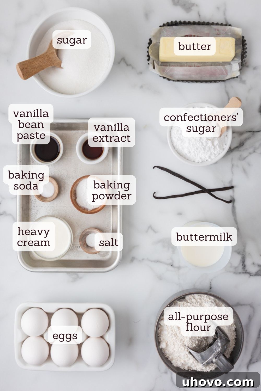 overhead view of ingredients for vanilla Bundt cake